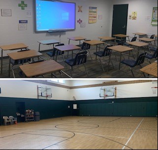 Classrooms and the gym